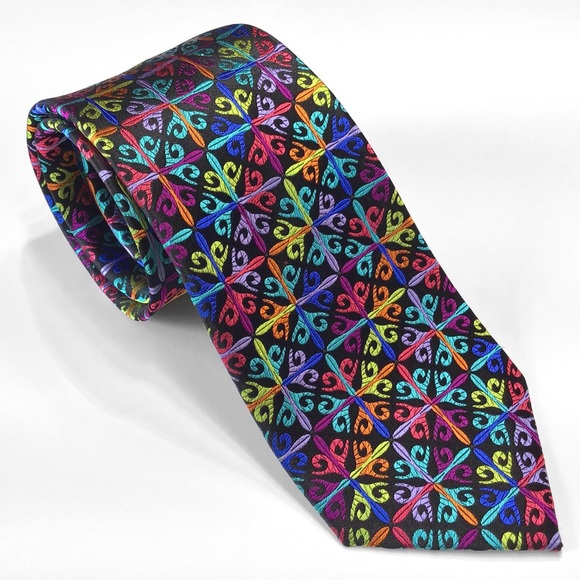 Black Lawrence Ivey Tie 100% Silk Multi-color New - Picture 3 of 4